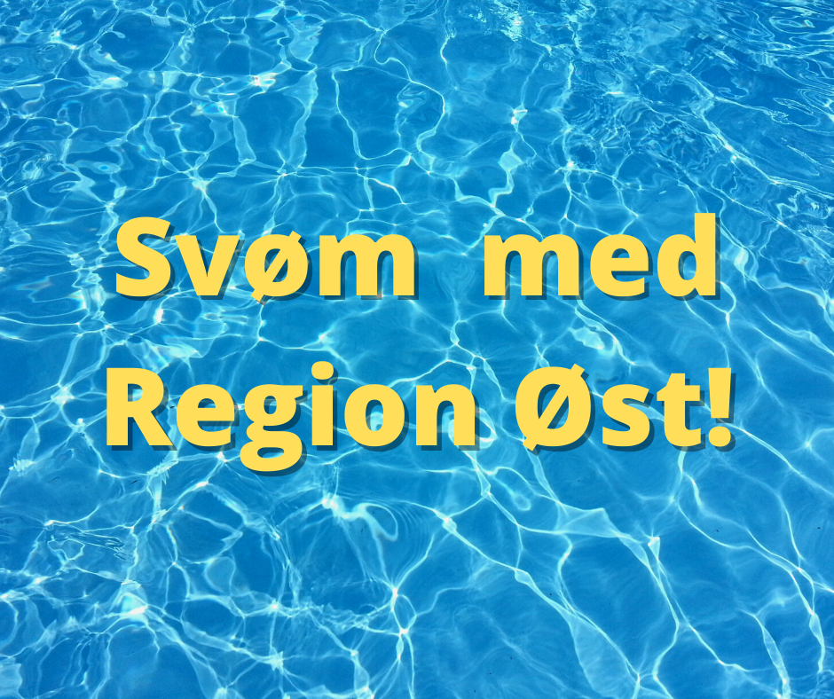 Billede af blåt vand i svømmehal. Tekst: Svøm med region øst!